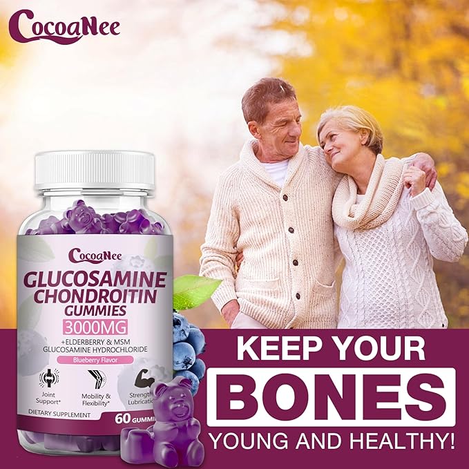 3 Packs 3000MG Glucosamine Chondroitin Gummies, Extra Strength Joint Support Supplement with MSM & Elderberry, Flexibility, Antioxidant Immune Support Gummy for Adults, Men & Women 180Cts