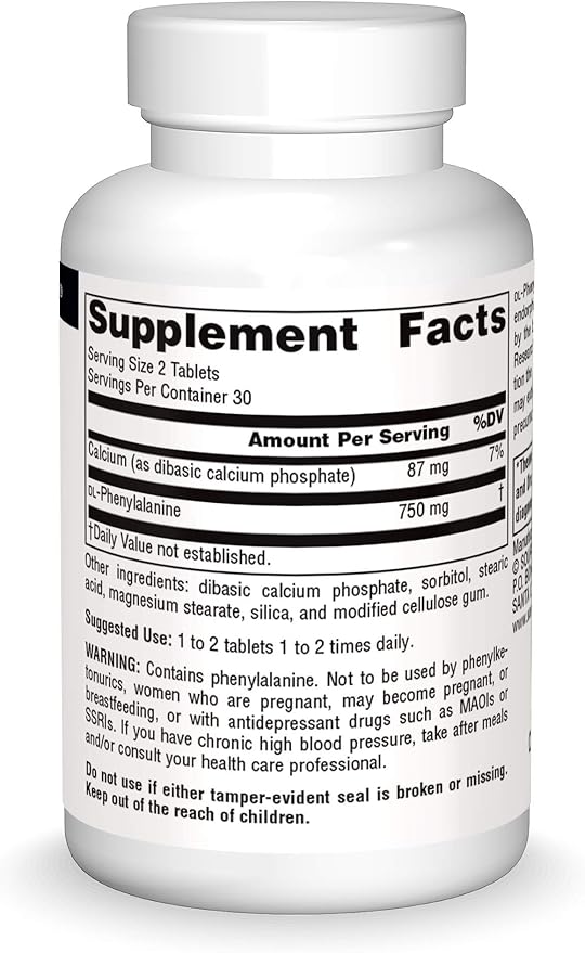 Source Naturals DLPA DL-Phenylalanine 375 mg Supplement That Supports an Alert State - 60 Tablets