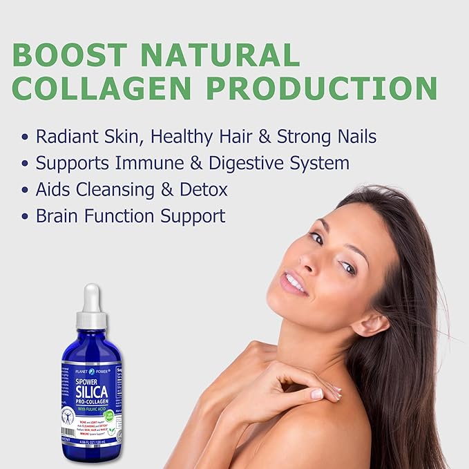 SiPower Silica Vegan Collagen, Supplement Drops-Liquid Mineral Orthosilicic Acid (CH-OSA) + Fulvic Acid. Natural Collagen Booster for Joints, Bones, Hair, Skin, Nails, Immune & Digestive Health-4oz