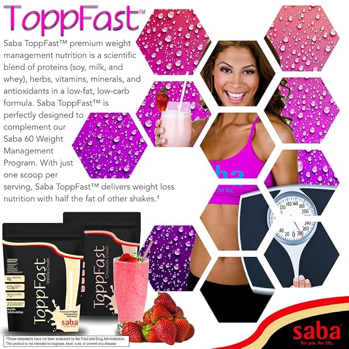 Saba ToppFast™ Nutritional Shake -Scientific Blend of proteins, Herbs, Vitamins, Minerals, & Antioxidants -30 Servings