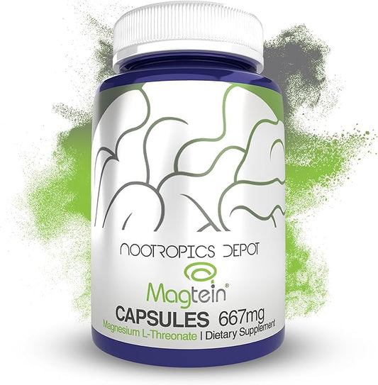 Nootropics Depot Magtein Magnesium L-Threonate Capsules | 180 Count | Mineral Supplement | Natural | Supports Mitochondrial Function | Boosts Energy and Cognitive Function
