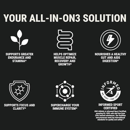 ON3 Athletic Protein Greens Supplement with chlorella, eleuthero and MCT Powder (30 Servings, Herbal)