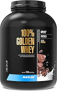 Maxler 100% Golden Whey Protein - 22g Protein per Serving - Premium Whey Protein Powder for Pre Post Workout - Fast-Absorbing Whey Concentrate Isolate & Hydrolysate Blend - Milk Chocolate Protein 5 lb