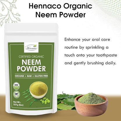Organic Neem Powder| Ayurvedic Herb for Skin and Hair | Resealable Zip Lock Pouch | USDA Organic| Pure & Natural Neem Powder for Drinking| Dried Neem Leaves Powder| 227 Grams (8 OZ)