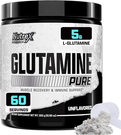 Nutrex Research L-Glutamine Powder Supplement - 60 Serving - Pure Unflavored, Non-GMO & Gluten Free | No Clumps!