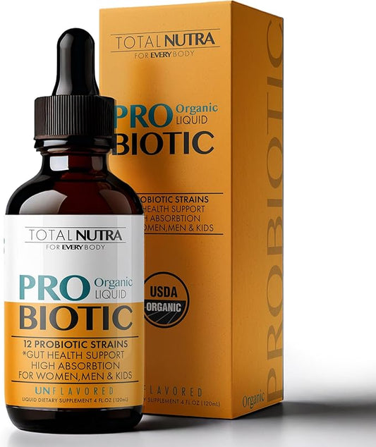 Liquid Probiotic for Women, Men, Kids, Toddler Probiotic: USDA Organic Probiotics, Vegan Probiotic Liquid & Alfalfa Blend + Acidophilus for Gut Health, Dairy Gluten Sugar Free, Non-GMO Oral Probiotics