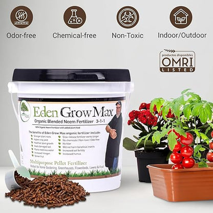 Eden Grow Max Organic Blended Neem Cake | Perfect for Home Gardening, Fruits, Lawns & Flowers | OMRI Listed (5lbs)