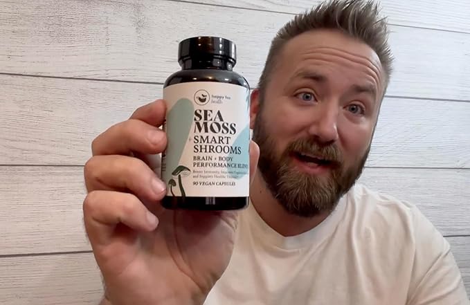 HAPPY FOX Irish Sea Moss Capsules & Mushroom Complex - Organic Seamoss with Adaptogens for Brain Health, 1500mg, 90 Vegan Capsules, Organic Mushroom Supplement