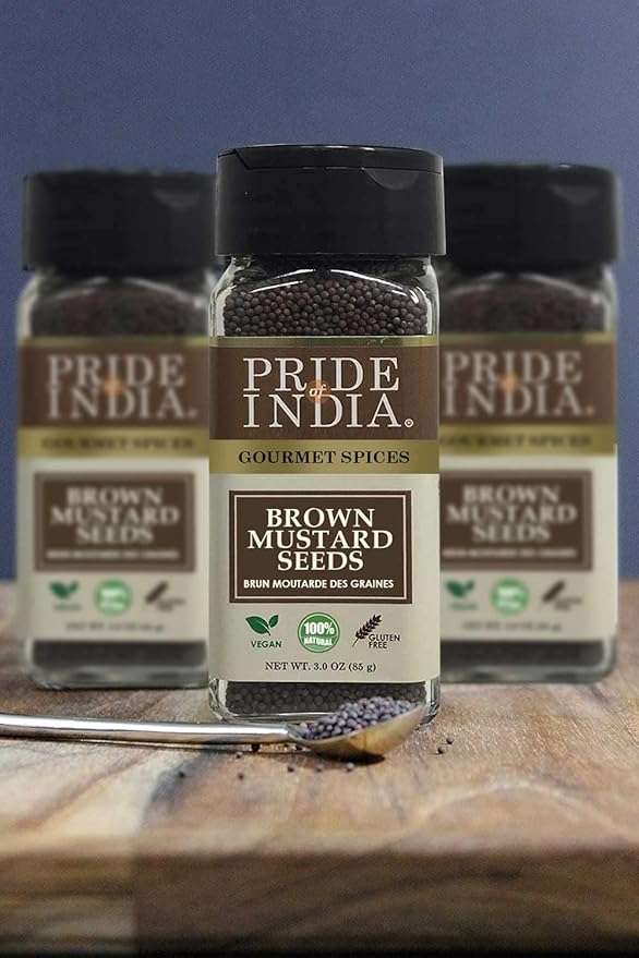 Pride of India – Brown Mustard Seed Whole – Gourmet Indian Spice – Hot & Spicy Flavor – Ideal seasoning for sauces/dips/spice blends – Easy to Use – 2.5 oz. Small Dual Sifter Bottle