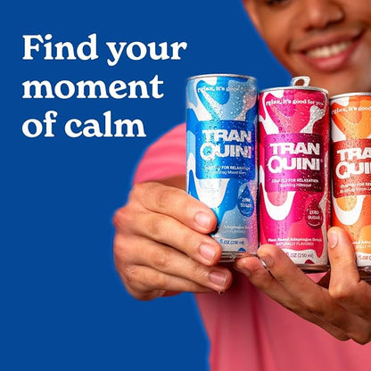Tranquini Calming Drink with Herbal Adaptogens, Non-Alcoholic, Sparkling Water, Sugar & Gluten Free, Ashwagandha with L Theanine, Vegan