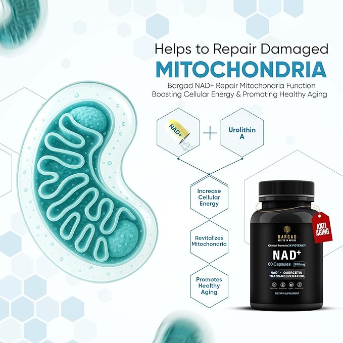 NAD+ Supplement for Anti Aging & Cell Regeneration | NMN Supplement Alternative - NAD with Resveratrol & Quercetin | Boosts Mitochondrial Health, Mental Clarity & Vitality | 60 Count | for Women & Men