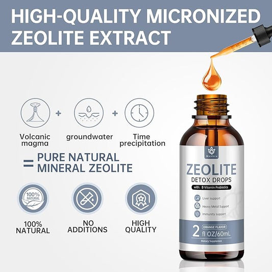 (2 Pack) Zeolite Drops for Adults and Kids – 99%+ Pure Natural Zeolite clinoptilolite, with Vitamin B, Probiotic Blend, Vegan, Non-GMO - Supports Immune Health, Supplement Energy and Attention