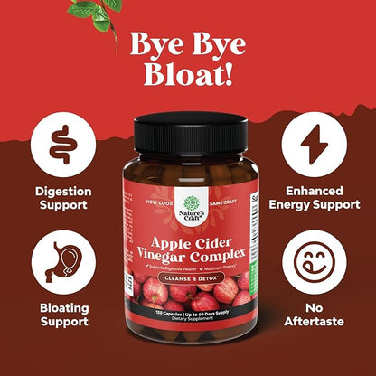 Cleansing Apple Cider Vinegar Capsules - ACV Cleanse and Detox Pills for Gut Digestive Health with Slimming Cayenne Extra Strength Full Body (60 Servings)
