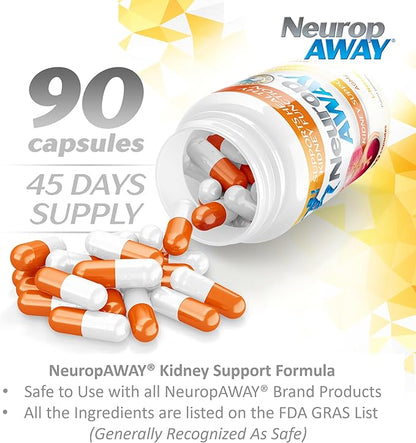 NeuropAWAY Kidney Support Formula Sugar Free with Agmatine Sulfate 500mg L-Novaline 50mg L-Ornithine 150mg L-Citrulline 100mg Per Capsule 90CT Fast Acting Kidney Support