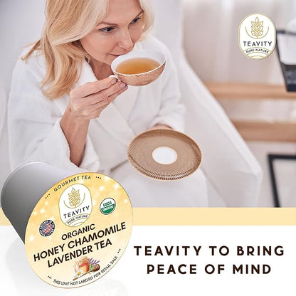 Organic Chamomile and Lavender Tea Pods for Keurig - Decaf Herbal Tea for Keurig K Cups - Honey Chamomile Lavender by Teavity (36 Tea Pods)