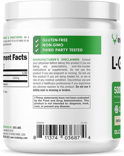 Bucked Up L-Glutamine (5000mg), Essentials (50 Servings, 250 Grams)