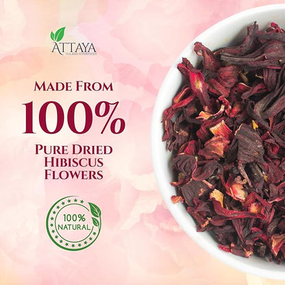 Attaya Natural Loose Hibiscus Flowers, Cut & Sifted 16oz | 100% Pure, Dried, Caffeine-Free | Antioxidant-Rich for Wellness & Relaxation.