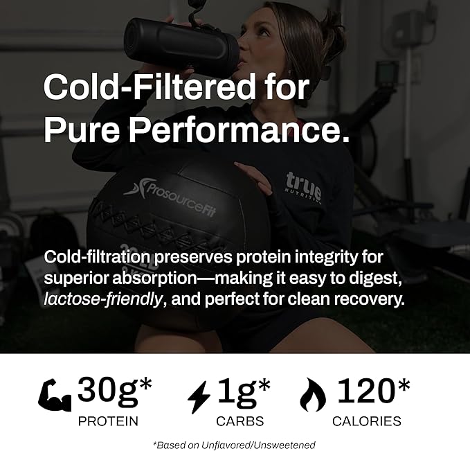 True Nutrition Unflavored Whey Protein Isolate Cold-Filtration - 100% Whey Protein Powder - 27g Protein per Serving - Mixes Easily and Tastes Great - Third Party Tested - Unflavored/Unsweetened - 1lb