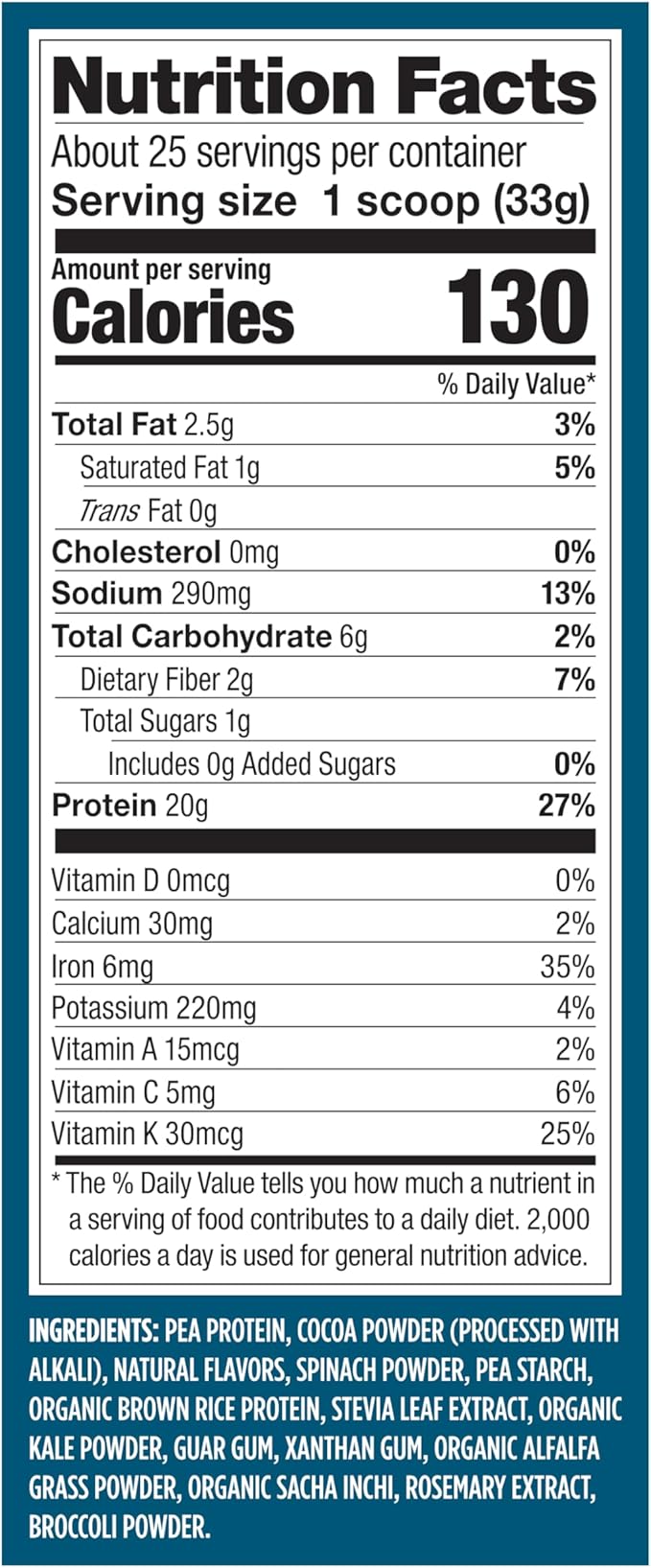 Vega Protein + Supergreens - 20g Plant-Based Protein, Chocolate, 25 Servings, Real Greens & Veggies, Vegan Keto, 0g Added Sugar, Non-GMO, Gluten Free, Dairy Free, 1.8lbs (Packaging May Vary)
