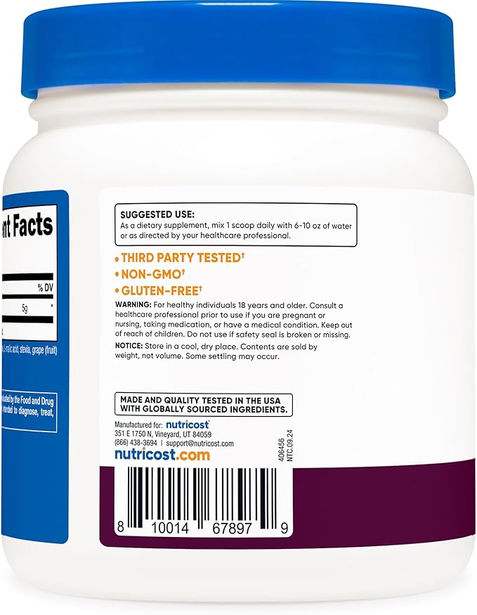 Nutricost L-Glutamine Powder Sweetened with Stevia (500 Grams, BlackBerry Lemonade) - Supplement for Gut Support, 5 Grams of L-Glutamine Per Serving, Gluten Free and Non-GMO