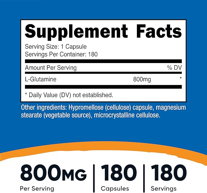 Nutricost L-Glutamine 800mg, 180 Capsules - Gluten Free, Non-GMO