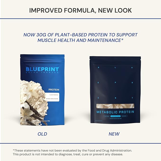 Blueprint by Bryan Johnson Vegan Protein Meal Replacement – Plant Based Hemp Protein with 27g Protein Per Serving – Low Calorie, Flavored Protein for Women & Men – Dairy Free – 15 Servings - Vanilla
