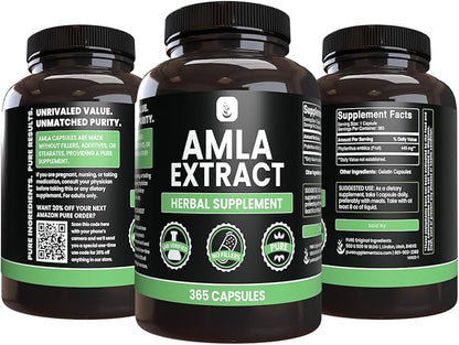PURE ORIGINAL INGREDIENTS Amla Extract (365 Capsules) No Magnesium Or Rice Fillers, Always Pure, Lab Verified