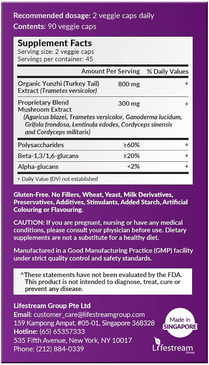 LABO Nutrition Bioactive Organic Yunzhi/Turkey Tail Ultra - 7 Mushroom Extract Supplement, Turkey Tail Cordyceps Maitake Reishi Agaricus blazei Shiitake for Immunity No Fillers Vegan USDA Organic