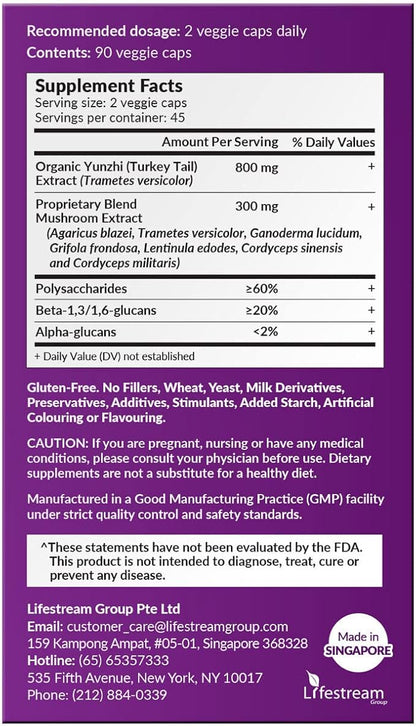 LABO Nutrition Bioactive Organic Yunzhi/Turkey Tail Ultra - 7 Mushroom Extract Supplement, Turkey Tail Cordyceps Maitake Reishi Agaricus blazei Shiitake for Immunity No Fillers Vegan USDA Organic