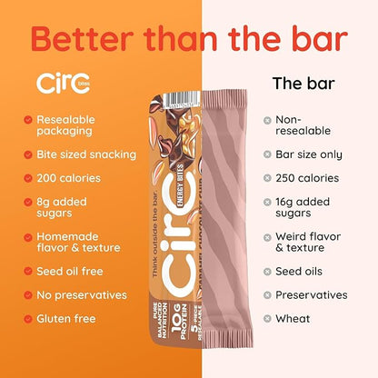 CirC Protein Bites - 12 Count Peanut Butter Banana High Energy Balls - 18g of protein from 4g Collagen 5g of net carbs, Whey & Peanuts - Portable Healthy Snacks in 5-Piece Resealable Packs