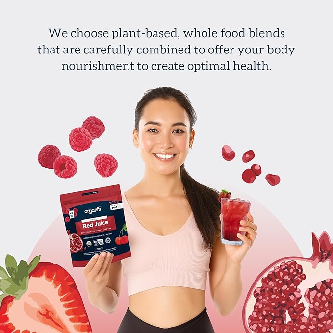 Organifi Red Juice - Energy Powder Reduces Afternoon Crashes and Boosts Digestion and Immune System, 15 Go Packets