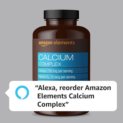 Amazon Elements Calcium Complex with Vitamin D, 250 mg Calcium (3 per Serving), Vegan, 195 Capsules (Packaging May Vary), Supports Strong Bones and Immune Health (Pack of 2)