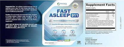 Fast Asleep 911 – Nighttime Routine Supplement with Melatonin & Goji Berries – Plant-Based, Non-Habit Forming Formula – 60 Capsules