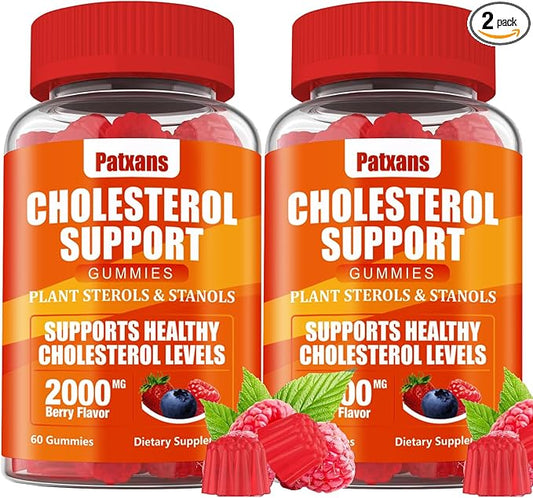 2 Packs Cholesterol Support Gummies, Containing 2000 MG of Plant Sterols & Sterols, Cholesterol Complex Gummies, Support Healthy Cholesterol Levels, Energy Support, Mixed Berry Flavor, 120 Cts