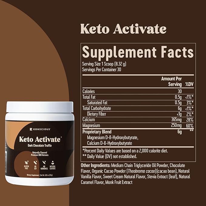 Dark Chocolate Truffle Exogenous Ketones Drink: Pure Keto Shake Powder with Chocolate Ketones | Jumpstart Ketosis & Boost Energy with Natural Ketones Supplements by Konscious Keto