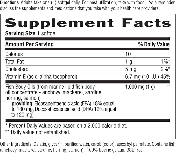 Country Life Omega-3 Fish Oil Supplement, 1000mg, 180mg EPA & 120mg DHA, Fish Oil Concentrate, Burpless, 200 Softgels, Certified Gluten Free