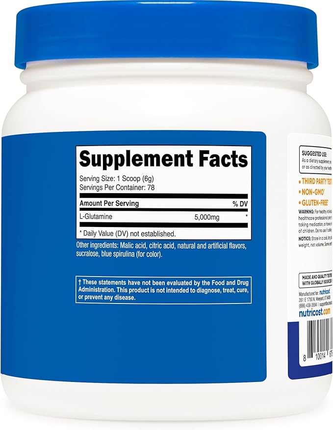 Nutricost L-Glutamine Powder (500 Grams) (Blue Raspberry)