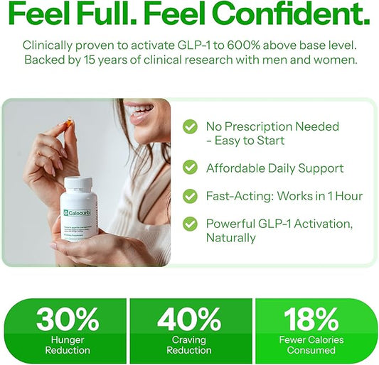 Calorie Control Supplement 6X Natural GLP-1 Activator, Official & Patented Amarasate Formula, Plant Based Dietary GLP1 Supplement, Manages Appetite, Hunger & Cravings, 1 Month Average Supply, 90 Count