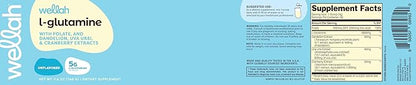 Wellah L-Glutamine Powder Unflavored (50 Servings) - 5g L-Glutamine Per Serving, Sweetened with Stevia