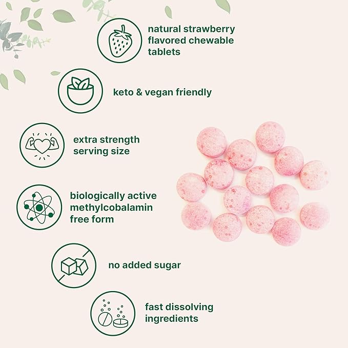 Micro Ingredients Vitamin B12 | Methyl B12 Active Form – 365 Chewable Tablets | Fast Dissolve, Natural Strawberry Flavor | Supports Energy & Metabolism Health | Vegan, Non-GMO, Gluten Free