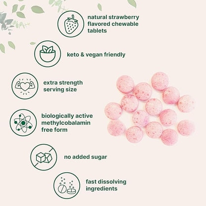 Micro Ingredients Vitamin B12 | Methyl B12 Active Form – 365 Chewable Tablets | Fast Dissolve, Natural Strawberry Flavor | Supports Energy & Metabolism Health | Vegan, Non-GMO, Gluten Free
