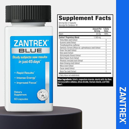 Zantrex Blue Energy & Thermogenesis Boost Energy | Weight Management Supplement for Appetite Control, Increased Calorie Burn and Supports GLP-1 Levels | 60 Capsules