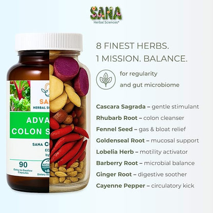 Natural Stool Softener - Safe for Daily Use, Postpartum, Pregnancy | Ultra Gut Daily Colon Cleanse, Constipation Relief for Adult and Senior Women & Men | 60 Herbal Laxative Pills | Sana Herbal