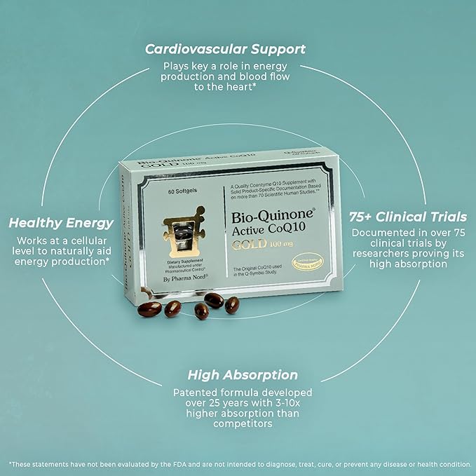 Pharma Nord Bio-Quinone Gold Coenzyme Q10 100mg | The Original CoQ10 | High Absorption, Backed by Research | Essential Antioxidant for Energy, Heart Health and Fertility Support* | 150 Softgels