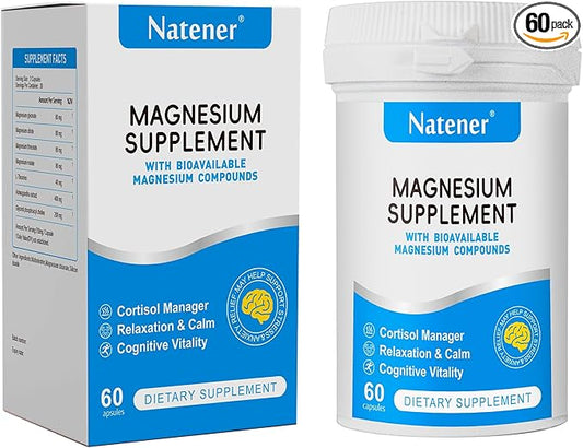 320mg Quad Magnesium & 200mg Alpha GPC & 440mg Ashwagandha + L-Theanine - Support Memory, Focus, Attention & Relaxation* | Magnesium Glycinate/Threonate/Citrate/Malate - 60 Capsules