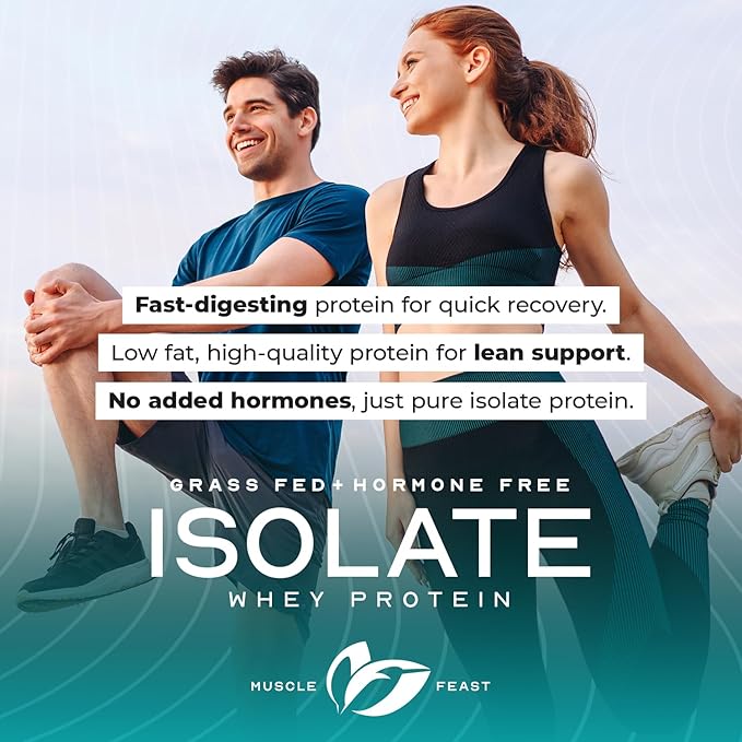 Muscle Feast Grass-Fed Whey Protein Isolate, All Natural Hormone Free Pasture Raised, Whey Isolate Protein Powder for Men and Women, Clean, Gluten-Free, Delicious Isolate Protein - Vanilla, 2lb