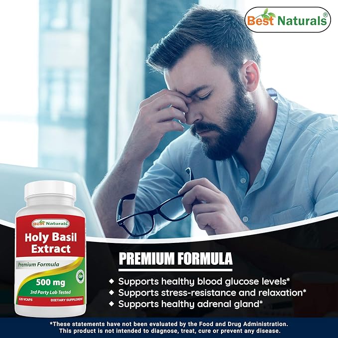 Best Naturals Holy Basil Extract 500 mg 120 VCaps (120 Count (Pack of 2))