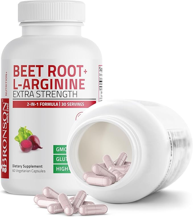 Bronson Beet Root + L-Arginine Nitric Oxide Production - Non-GMO, 60 Vegetarian Capsules
