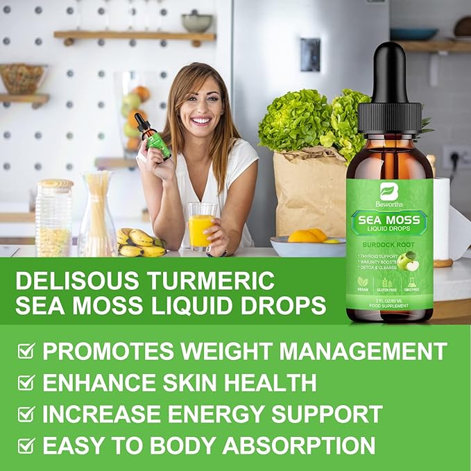 Sea Moss Liquid Drops - Organic Irish Sea Moss Gel with Burdock Root, ACV, Vitamin C, B12, Seamoss Gel Supplement for Boost Defense System, Detox Cleanse & Digestive Support - 2 Fl Oz