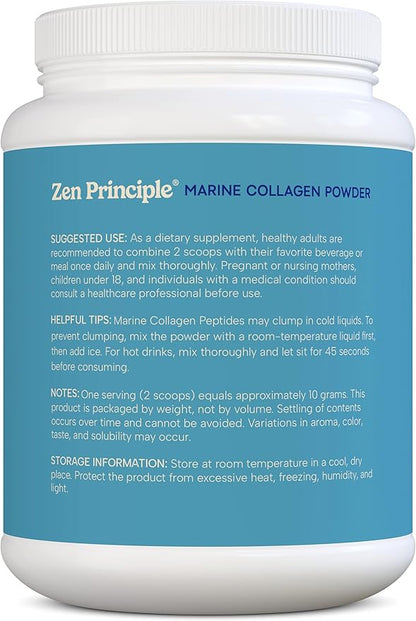 Zen Principle Marine Collagen Peptides Powder 1.5 lb. Wild-Caught Fish, Non-GMO. Supports Healthy Skin, Hair, Joints and Bones.Hydrolyzed Type 1 & 3 Protein. Amino Acids.Unflavored, Easy to Mix.